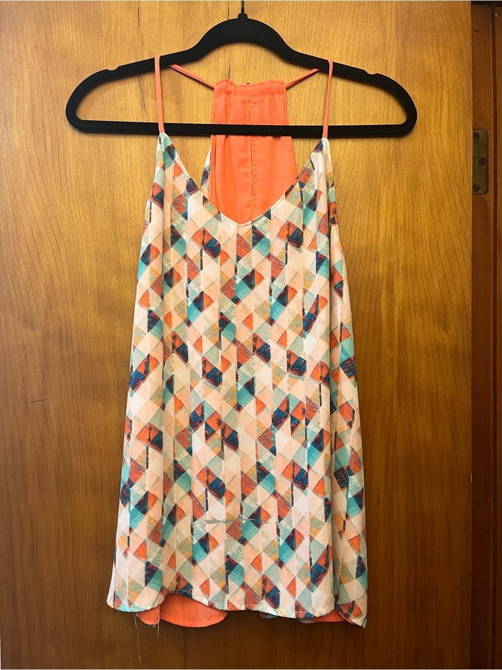 Maurices Coral and Teal Geometric Print Racerback Tank